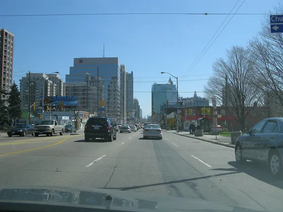 Yonge Street through North York Centre in 2008, with towers along both sides.