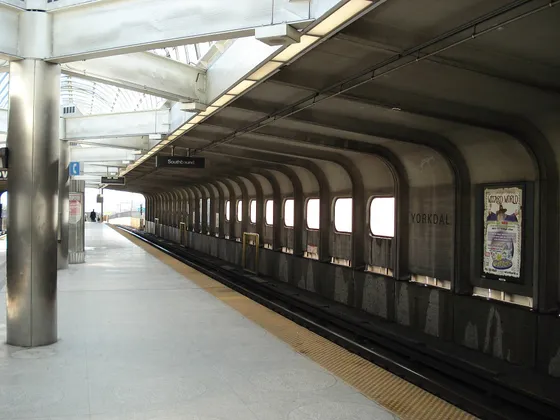 The covered platform at Yorkdale subway station.